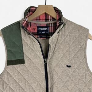 Southern marsh quilted vest tan plaid lined full zip preppy outdoor size M
